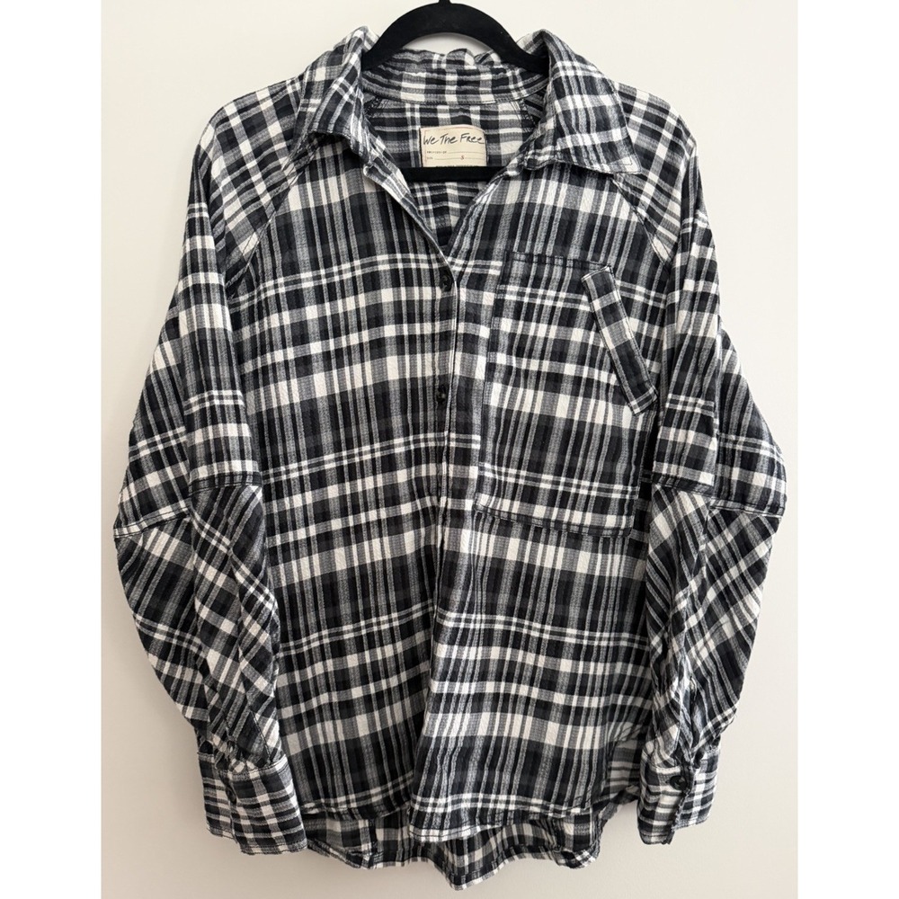 Free People We The Free Indigo Skies White/Black Plaid Shirt Women's Size Small